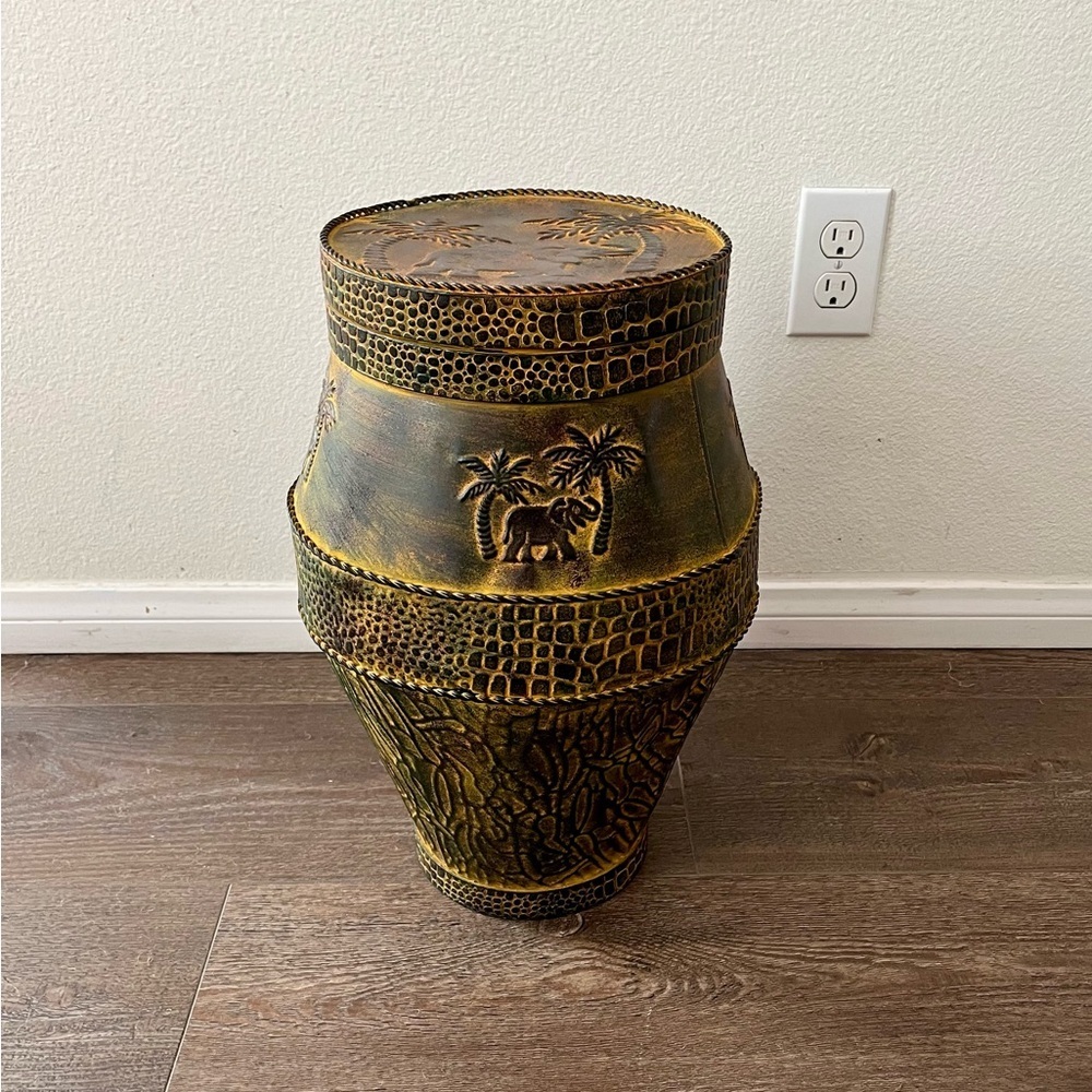 Decorative metal Elephant Accent Stool - Olive Green & Gold 17 inch tall